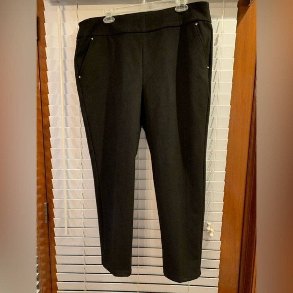 Allison Daley Pull On Suede Like Pants W/Rhinestone Studs On Pockets Stretch PLR